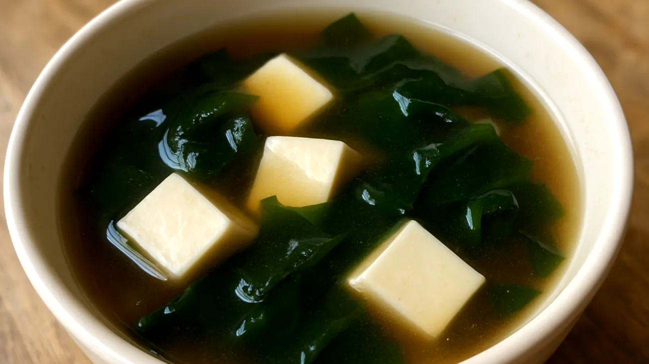 Miso soup with wakame seaweed and silken tofu"