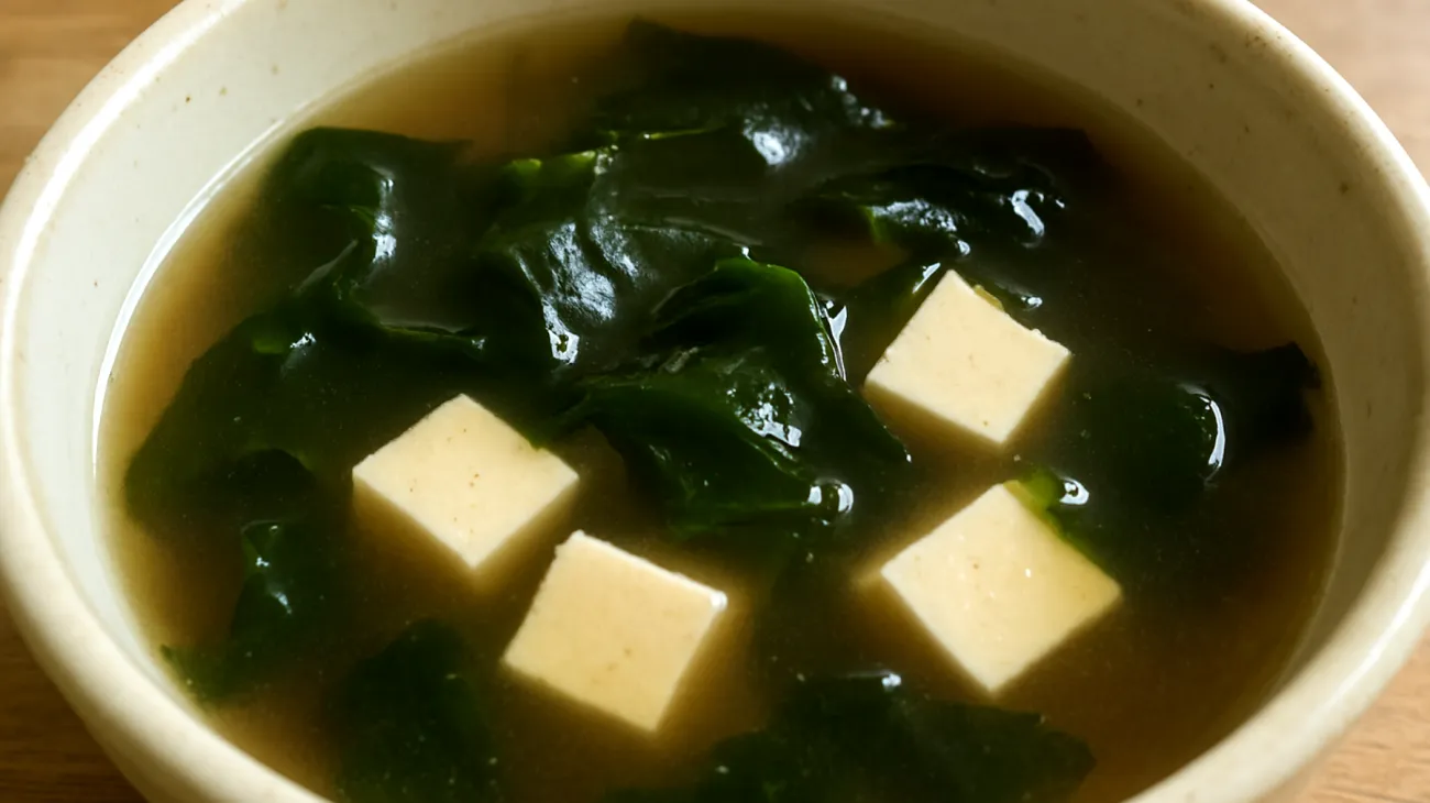 Miso soup with wakame seaweed and tofu"