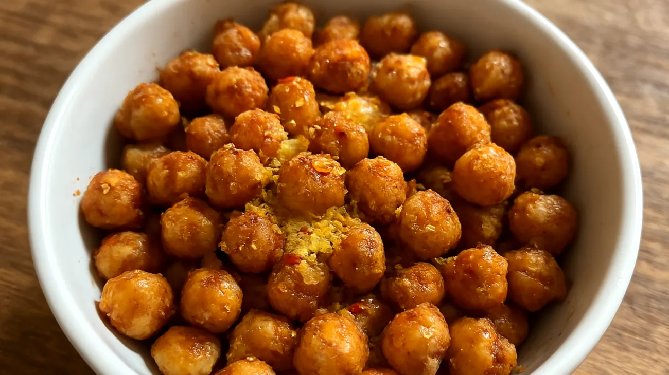 Roasted chickpea snack with nutritional yeast and spices"